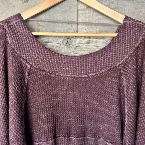 We the Free West End V-Back Top Waffle Thermal Knit Oversized Slouchy Grunge XS - Picture 4 of 14